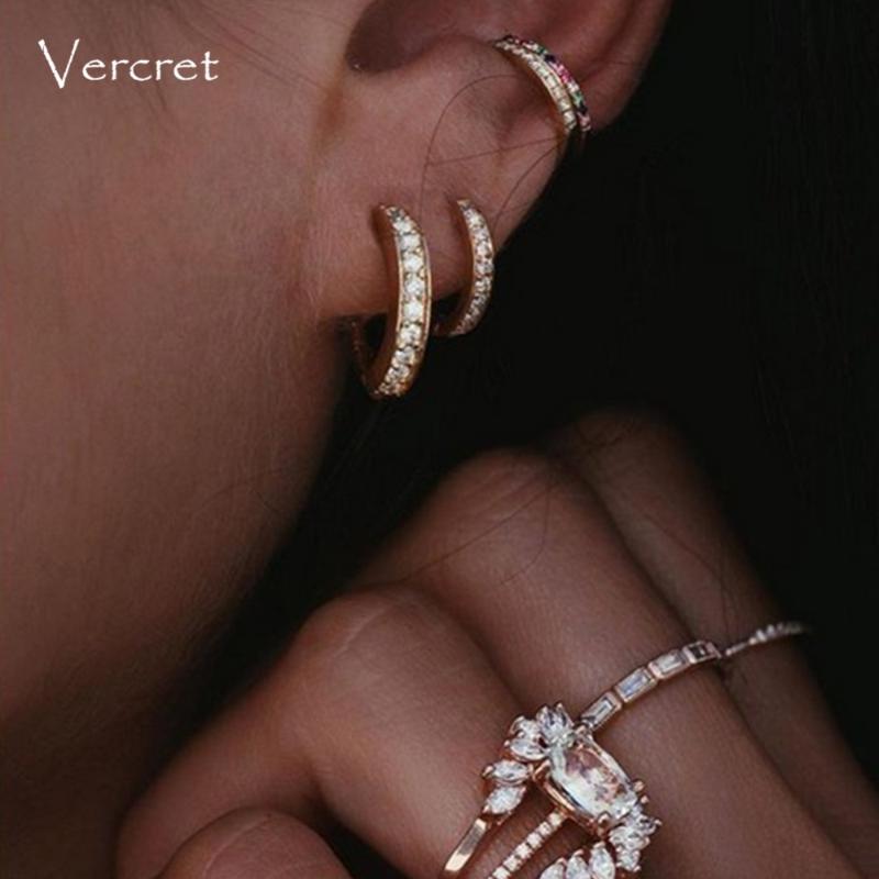 

Vercret 925 Sterling Silver Gold Hoop Earrings For Women Zircon Endless Earring Hoops For Girls Jewelry Gift