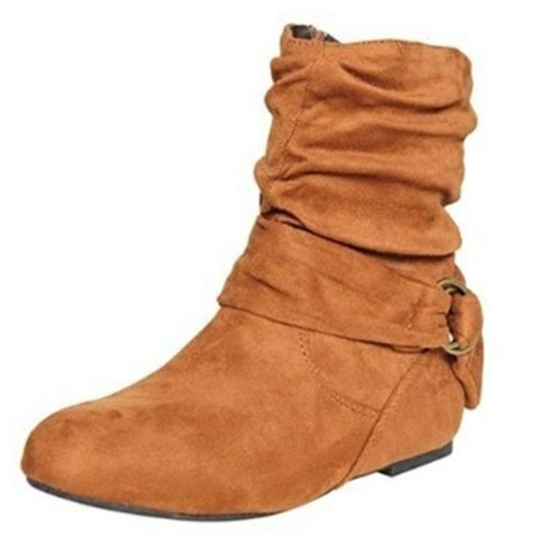 

Women's Pleated Ankle Snow Boots 2020 Women Retro Zip Flock Flats Woman Buckle Female Casual Footwear Ladies Shoes Plus Size, Black