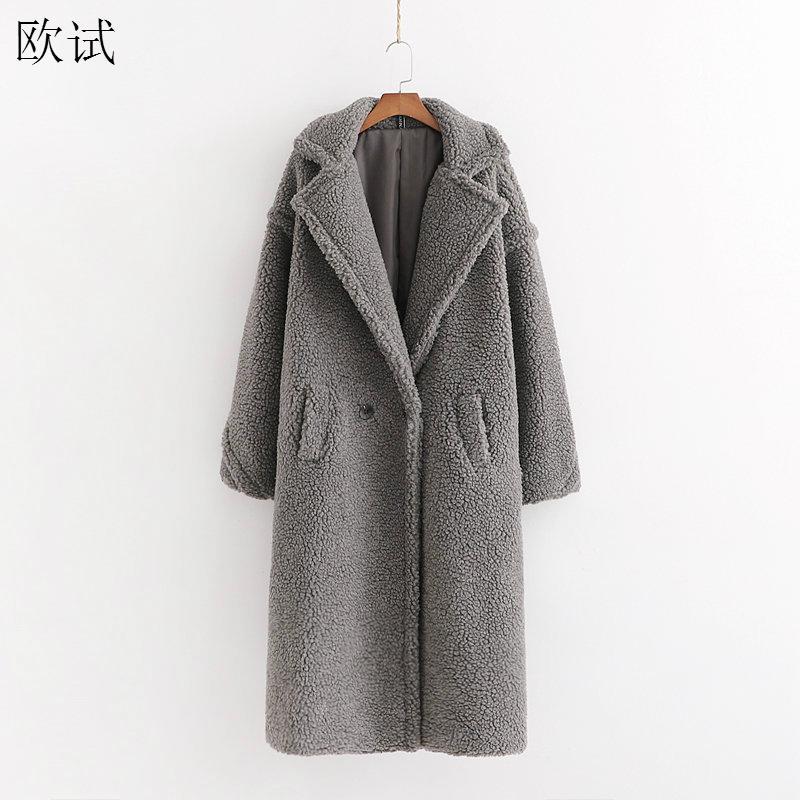 Plus Size Autumn Winter Faux Fur Teddy Bear Gray Long Coat Women Stylish Thick Warm Coats Cashmere Woman Fake Fourrure Jacket