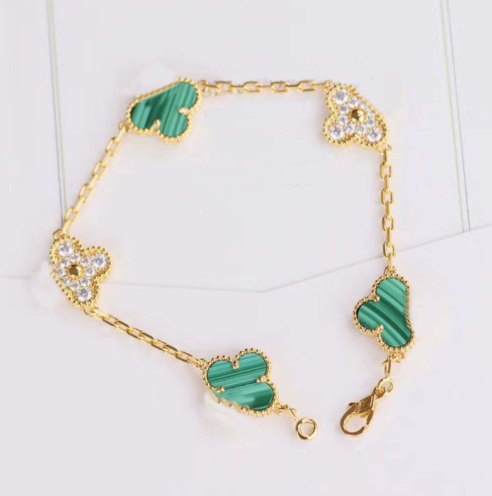 

Luxurious quality S925 silver charm bracelet with green nature malachite and diamond for women charm bracelet party jewelry gift Hot sale fr
