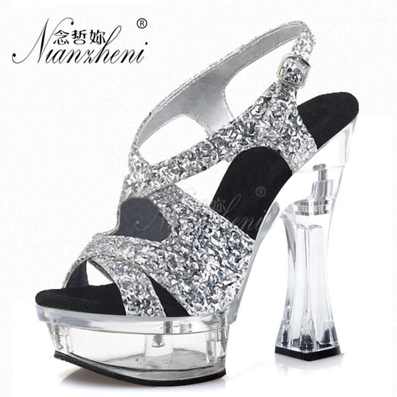 

All match 14cm Super High heeled shoes New style Patent leather Thick platform 6 inch Open Toe Small Size Pole dancing Nightclub1, Black light