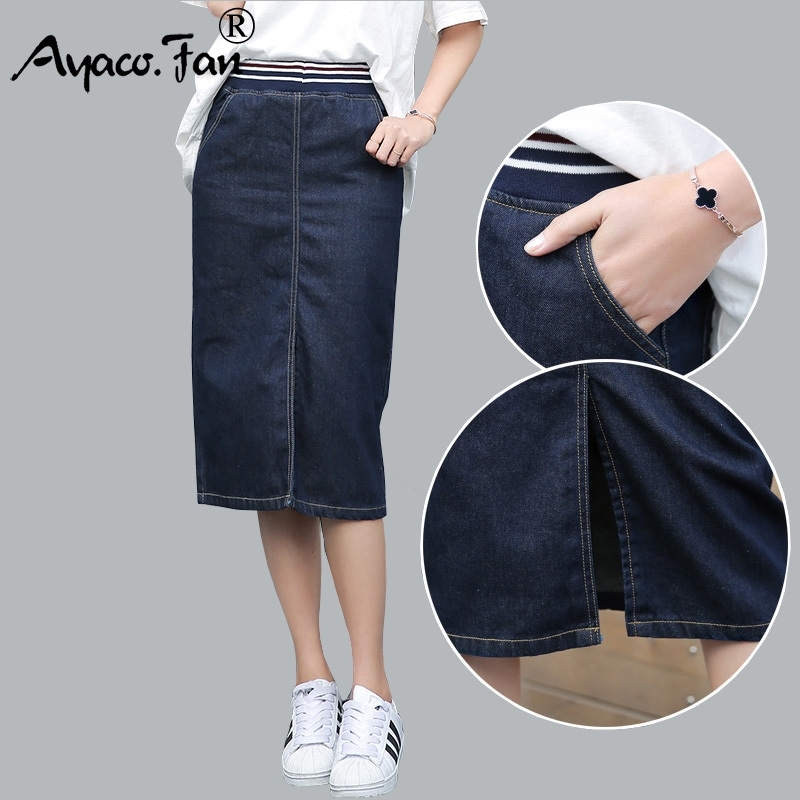 

New Denim Skirts Women Summer Girls Office Lady Blue Package Hip Pencil Midi Jeans Skirt Autumn Bodycon Femininas Y200326, Blue skirts
