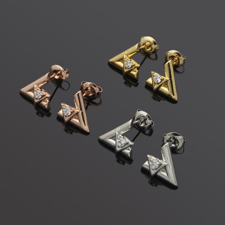 

Foreign trade jewelry size V word staggered single drill earrings for women