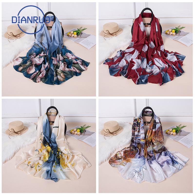 

DIANRUO Women Scarf Summer Silk Scarves Lady Shawl Wrap Hijab Female Bandana Headband Square Neck Headscarf N3801