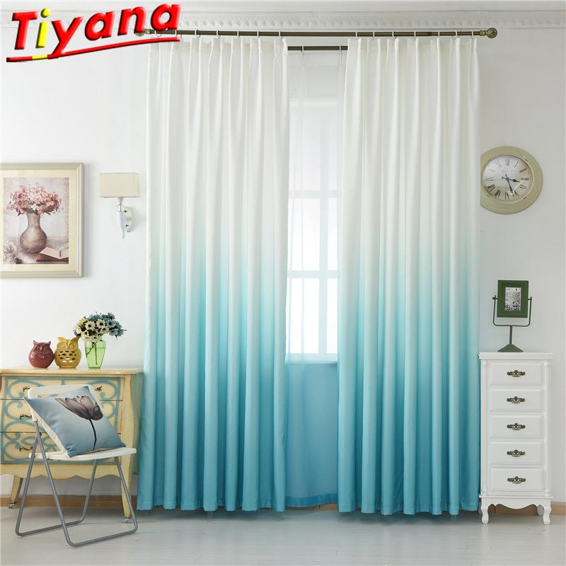 

Green Gradient Semi-Blackout Curtains for Living Room Blue/White Stitching Tulle for Kitchen Balcony Customizable Yarn #VT, Tulle 01