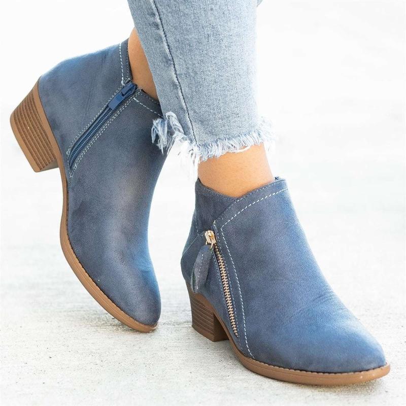 

New Women Autumn Winter Flock Ankle Boots Slip-on Round Toe 3.5cm Square Heel Solid Casual Black Camel Booties Size 35-43, Beige