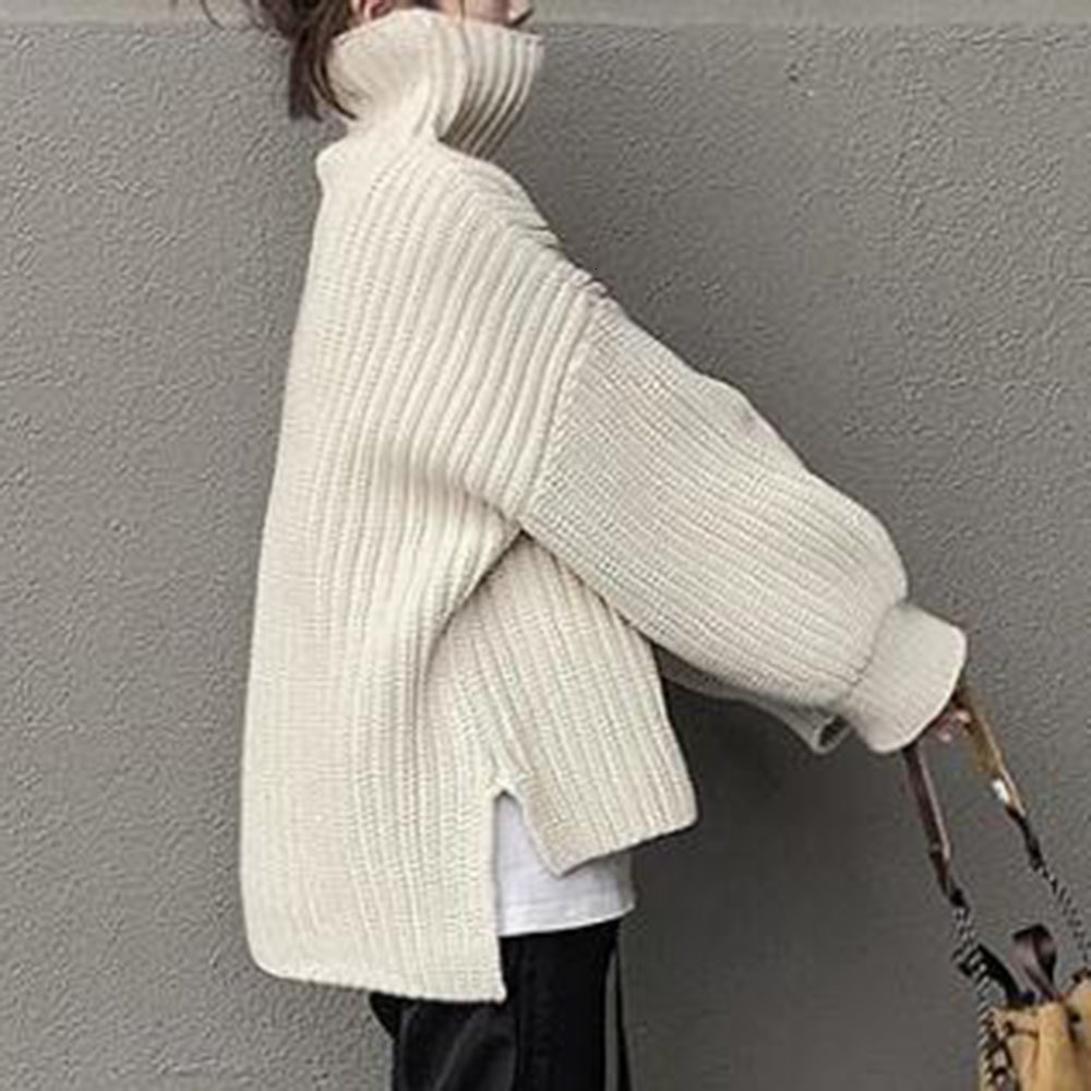 

2021 New Sweater Thicken Women Black Beige Turtleneck Loose Knitted Tops Winter Korea Japan Female Pullover Jumpers Long Sleeve PX96