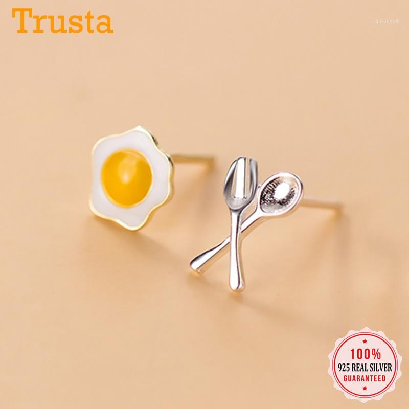 

Stud Trustdavis 925 Sterling Silver Fashion Asymmetric Knife Fork Poached Egg Earrings For Women Lady Party S925 Jewelry DA12141