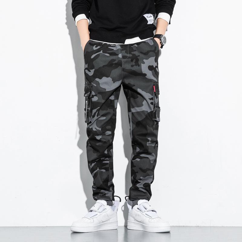 

Pants Men Korean-style Trend Popular Brand Loose Beam Foot Casual Autumn Skinny Capri Sports Camouflage Cargo Trousers, Army green