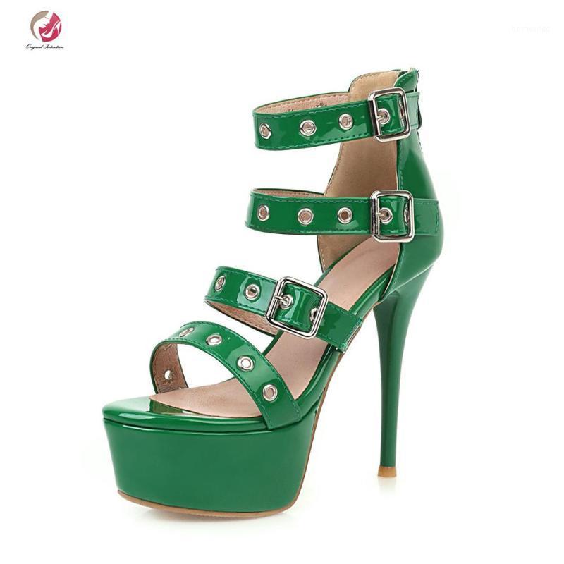 

Original Intention 4 buckles New Sandals Woman Green Black Yellow Silver High Platform Stiletto Heels Super Sexy Lady Shoes 3-161, Oi1926 green