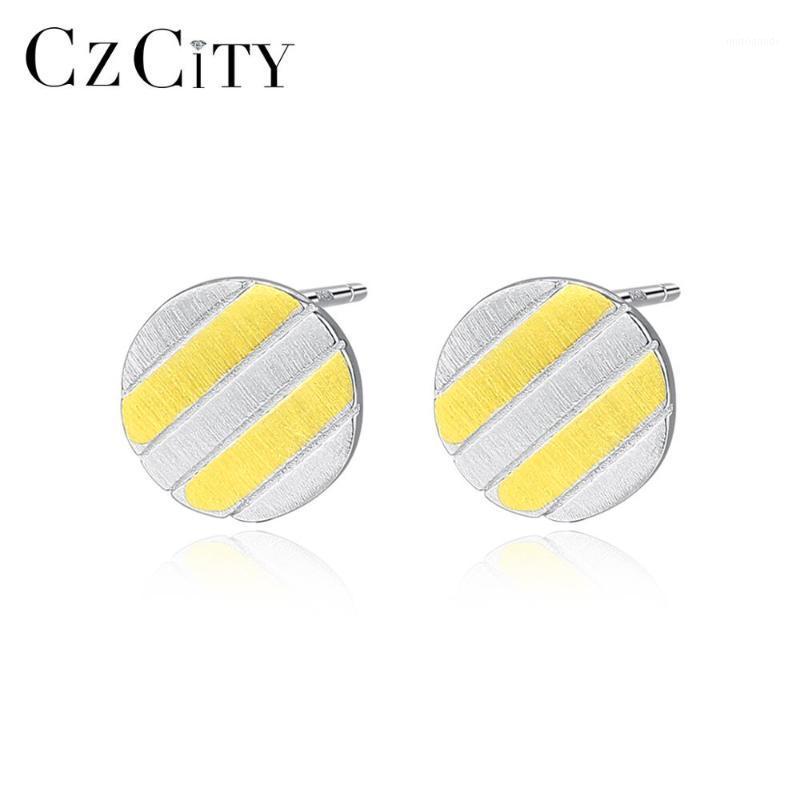 

CZCITY New Brush Solid 925 Sterling Silver Stud Earrings for Women Fine Jewelry Round Silver Boucle D'Oreille Femme Gifts SE03741