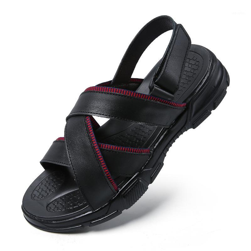 

dress sandalias praia em summer couro sandalia thick mens mens shoe in 2020 size walking sandals leather male sandale vietnam s1, Black