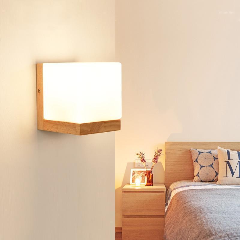

Modern Wood Wall Lights Bedroom Wall lamp Hallway Wandlamp Bed light nordic home lighting sconce vintage lamp1