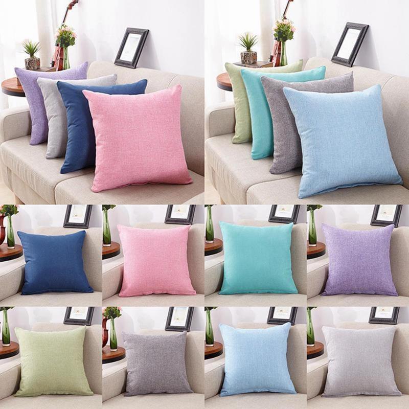 

Cotton Linen Pillow Case Home Living Room Sofa Decoration Car Seat Throw Cushion Cover Decorative Pillowcase Solid Color 40x40cm, Green