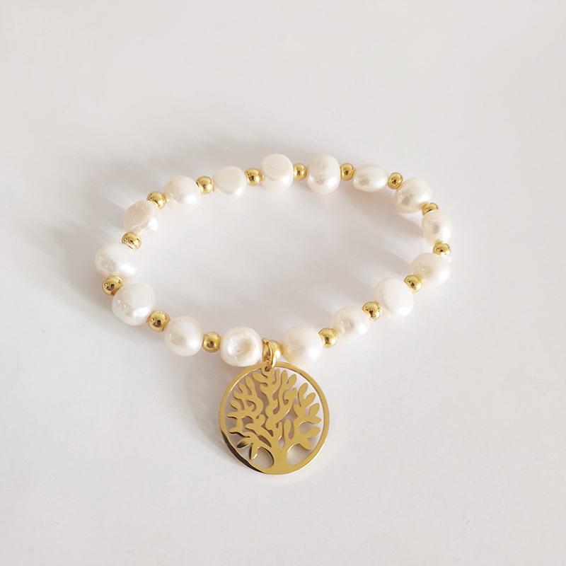 

Korean Luxury Natural Pearl Elastic Bracelet Stainless steel Bracelet Gift Party Jewelry Accessories