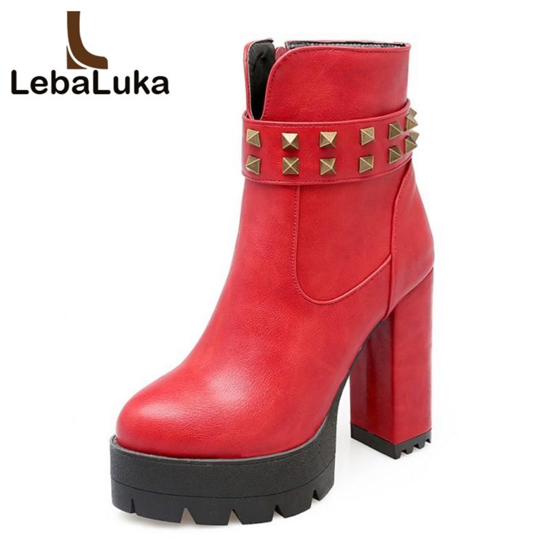 

Tuyoki Women High Heel Ankle Boots Women Fur Winter Warm Shoes Ladies Zipper Rivets High Platform Boots Footwear Size 32-43, Black