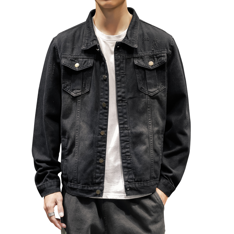 

Men's New Black Wind-proof Street Denim Jacket Big Teen Size Student Tide Mark Quality Clothing Tryt