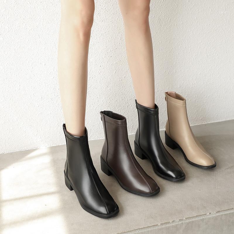 

Rock Shoes Woman Boots-Women Luxury Designer Round Toe Winter Footwear 2020 Fashion Ladies Mid Calf High Heel Autumn1