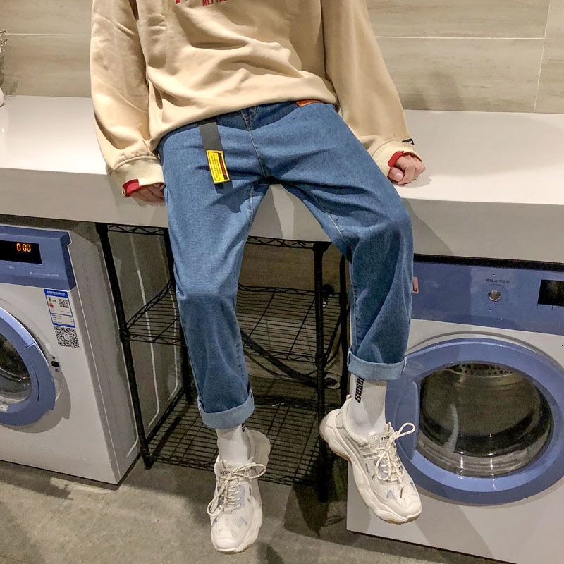 

2021 of Male Jeans the Loose Fashion in a Straight Fall Student Harlan Pants Long Free Blue Denim EJFI