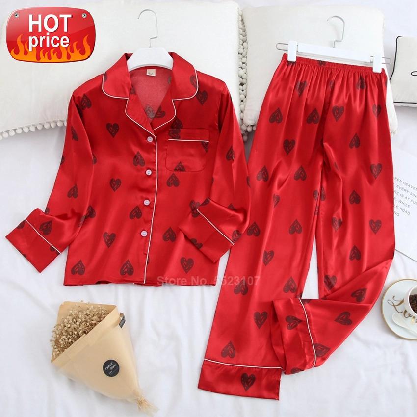 

Couple's Clothing Spring Autumn Full Sleeve Pajamas Set Japanese Style 2PCs Tops Trousers Smooth Silk Home Wear Lounge #kv1N, Black;white