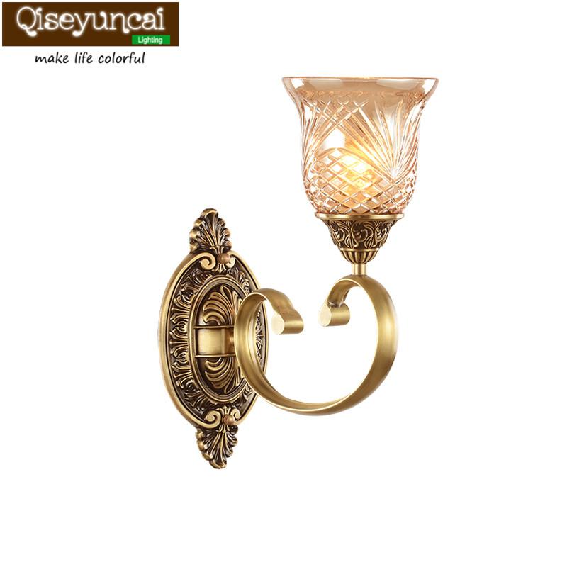 

Qiseyuncai European-style copper wall lamp bedroom bedside copper lamp warm living room TV wall aisle corridor staircase light
