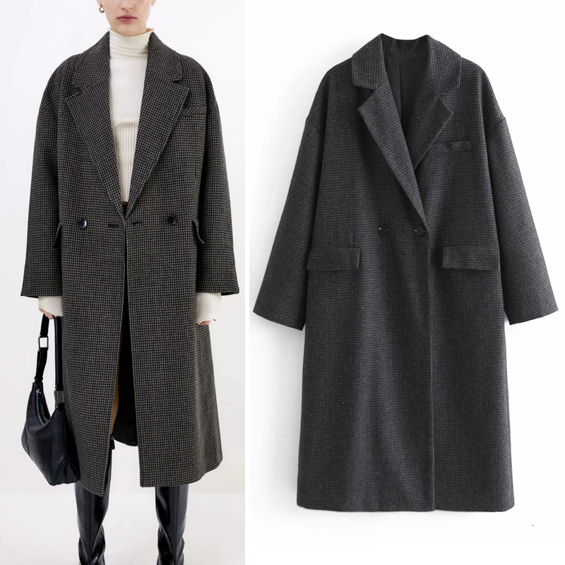 

2021 New Black Houndstooth Winter Coat Vintage Long Sleeve Elegant Plaid Women Coats Office Ladies Overcoat P4sq