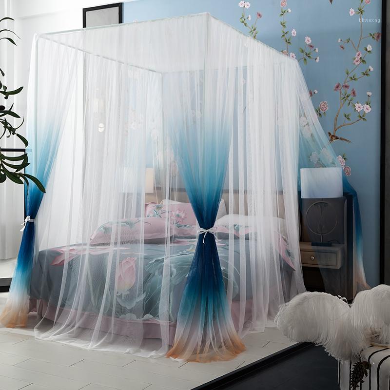 

Luxury dream Ocean blue Mosquito Net Princess Insect Bed Canopy Netting Lace rectangle Mosquito Nets Curtain Contain the frame1
