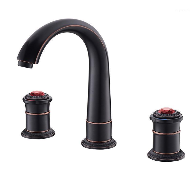 

Bathroom Widespread Basin Faucet Brass Sink Mixer Tap Hot & Cold Dual Handle 3 Holes Deck Mounted Black Oil Brusahed1