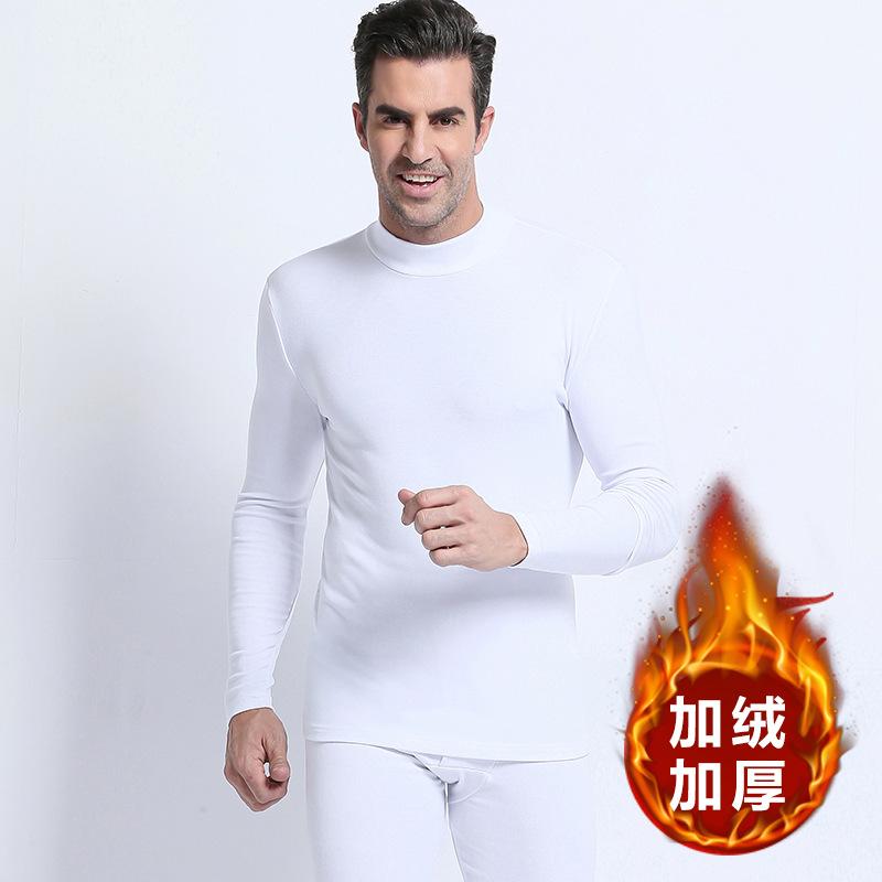 

Thermal underwear suits men heap fever cotton double side winter velvet thicken comfortable white long Johns warm turtleneck, Gray middle collar