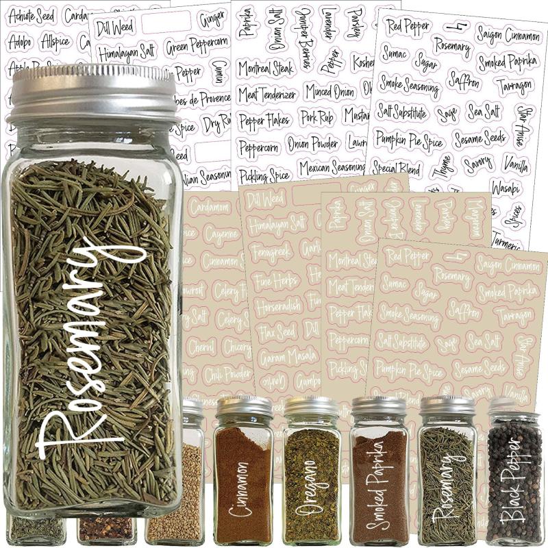 

8 Sheets Waterproof Stickers For Spices Transparent Spice Label Storage Room Pantry Stickers 272 Black & White Preprinted Label