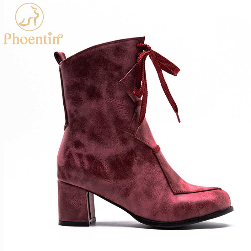 

Phoentin ankle boot heel female size zip closure booties in ladies leather short heels fashion women big size winter 2020 FT1119, Gray