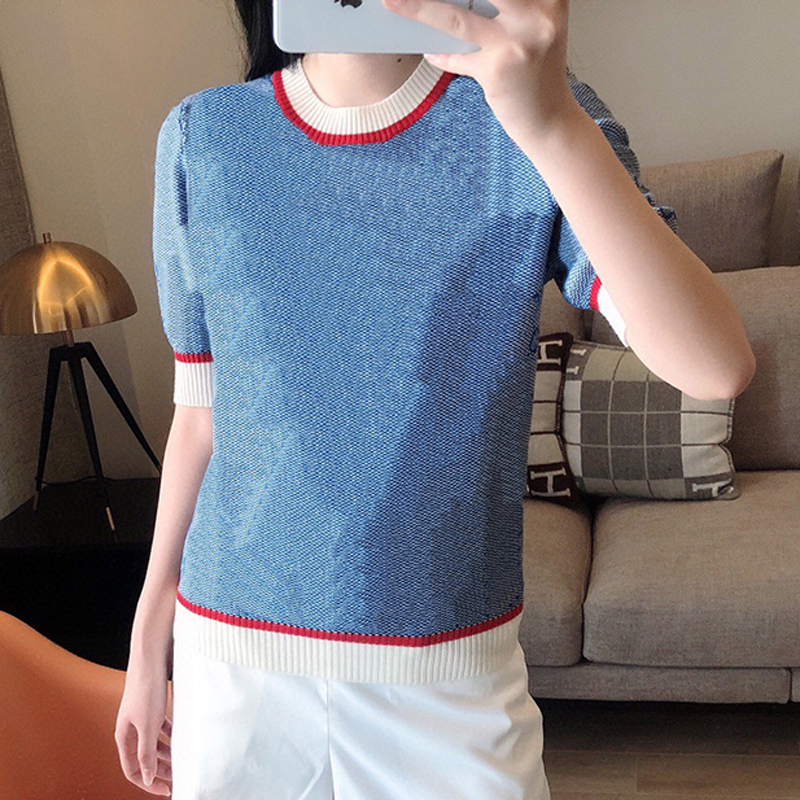 

Women Knits Tees Morandi High Quality Knit T Shirt Fashion Summer Short Sleeves Casual Tops, Customize