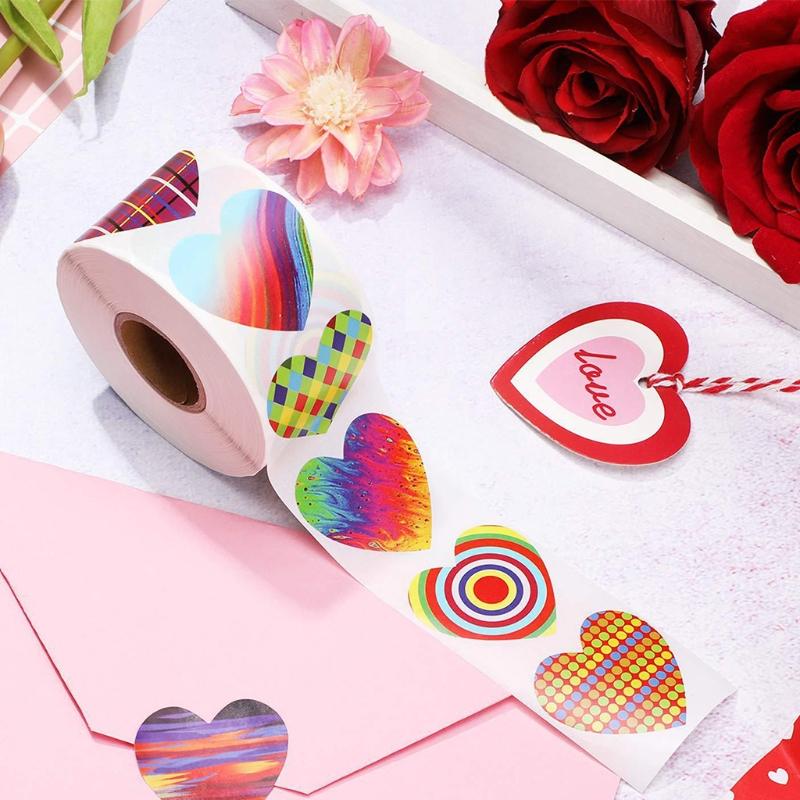 

500/1000Pcs Valentines Day Love Heart Stickers Roll Assorted Color Adhesive Labels for Envelope Seal Gift Card DIY Decor