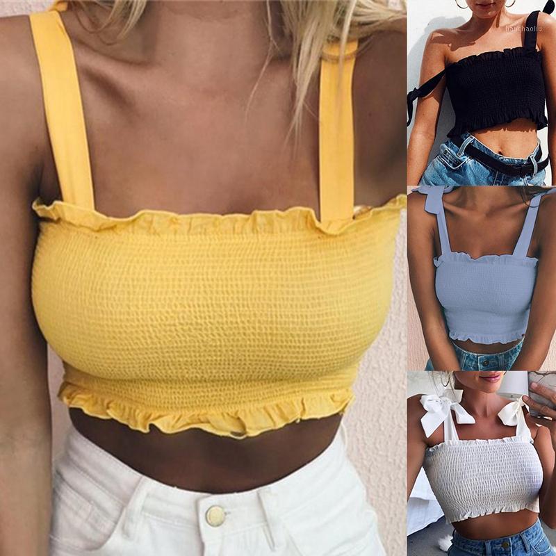 

Women Sexy Sleeveless Slim Ruffled Bandage Vest Women Sexy Cool 2020 New Summer Beach Crop Top Solid Color Tank Crop Top1, Yellow