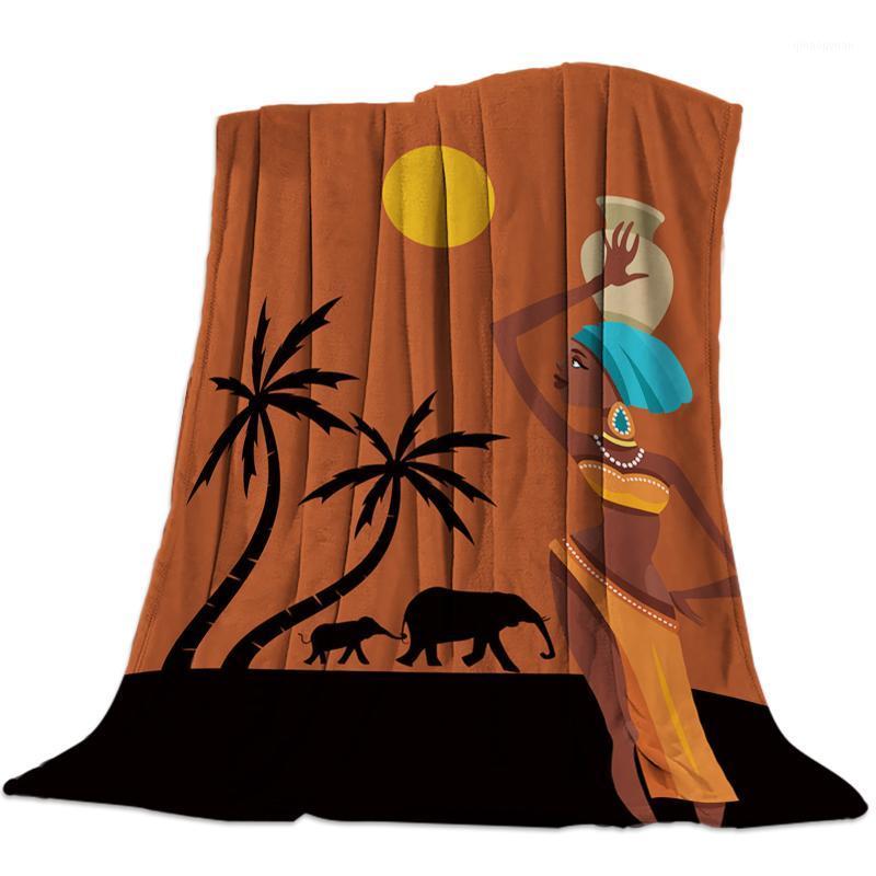 

African Women Sunset Landscape Elephant Throw Blanket Portable Soft Sofa Blanket Warm Microfiber Flannel Blankets for Beds1