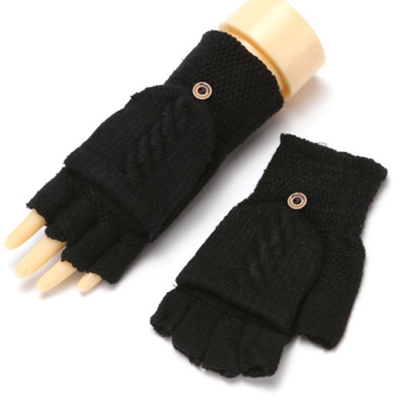 

Half finger clamshell gloves for men and women, winter thickened warm wool knitted half gloves, solid color gloves E49