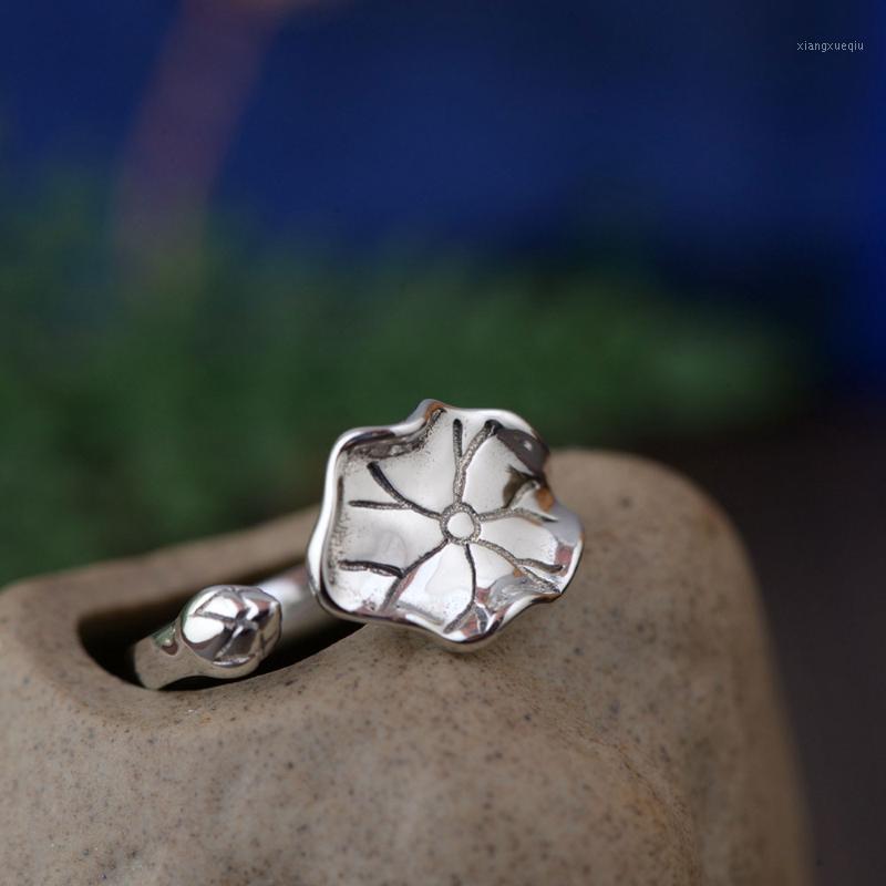 

Cluster Rings FNJ Lotus Flower Ring 925 Silver Original Pure S925 Sterling For Women Jewelry Open Adjustable Size Leaf, Golden;silver