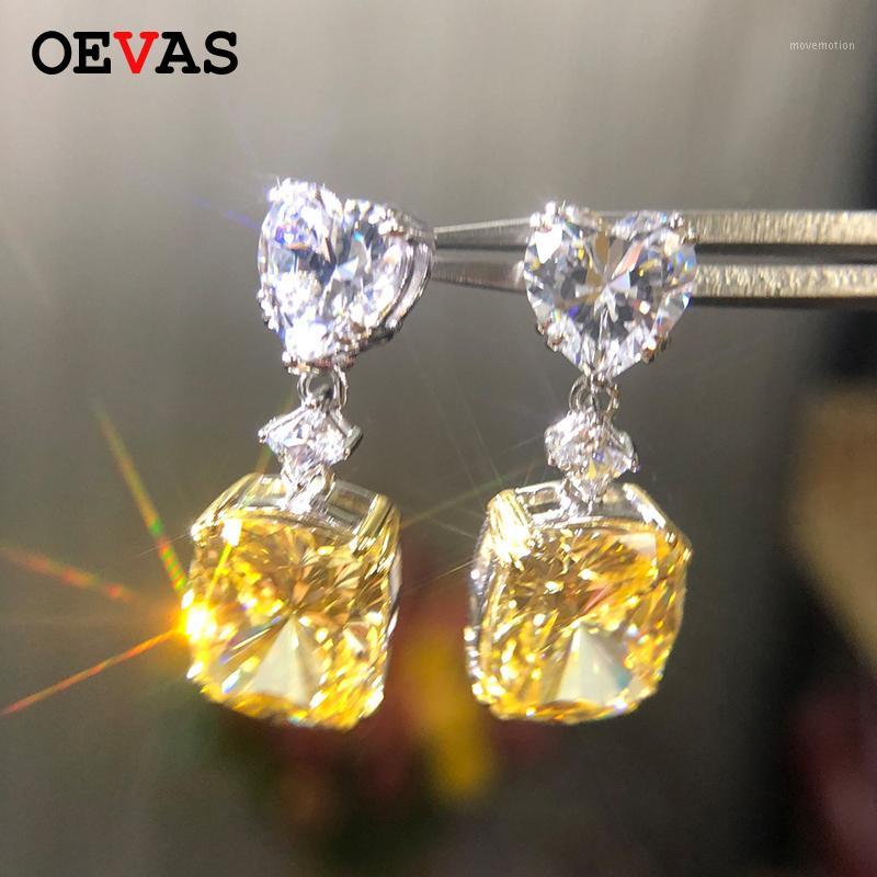 

OEVAS Sparkling + Zircon Pink Yellow White Drop Earring 925 Sterling Silver Women and Lady Wedding Engagment Party jewelry1