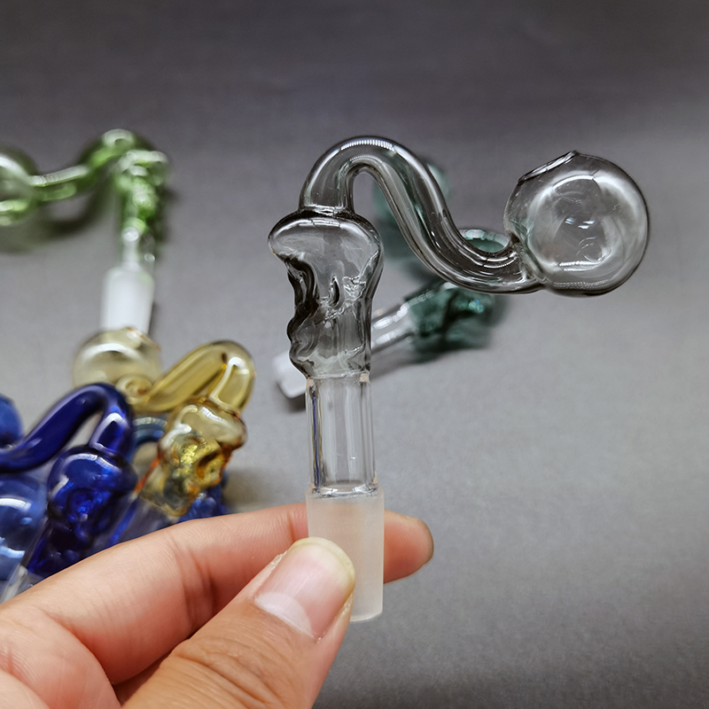 

Wholesale Skull Design Glass Pipe Oil Burner Transparent Colorful Thickness Curved Pyrex 14mm Male Joint For Oils Rigs