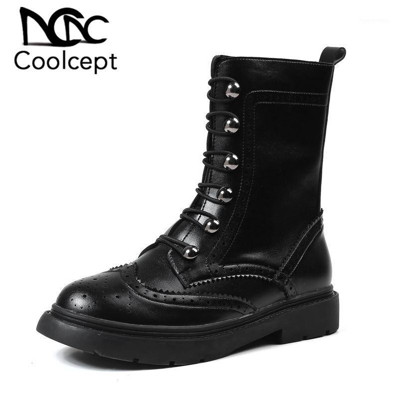 

CoolCept 2020 New Women Ankle Boots Solid Color Round Toe Brogue Shoes Vintage Woman Autumn Winter Warm Footwear Size 35-401, Black