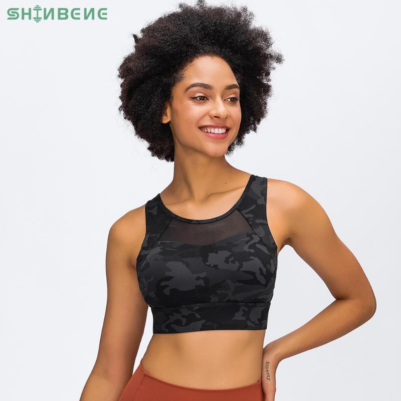 

SHINBENE FULL COVERAGE Naked-feel Gym Fitness Sports Bras Top Women CAMO Prints Adjustable Buckle Workout Gym Yoga Brassiere1, Black
