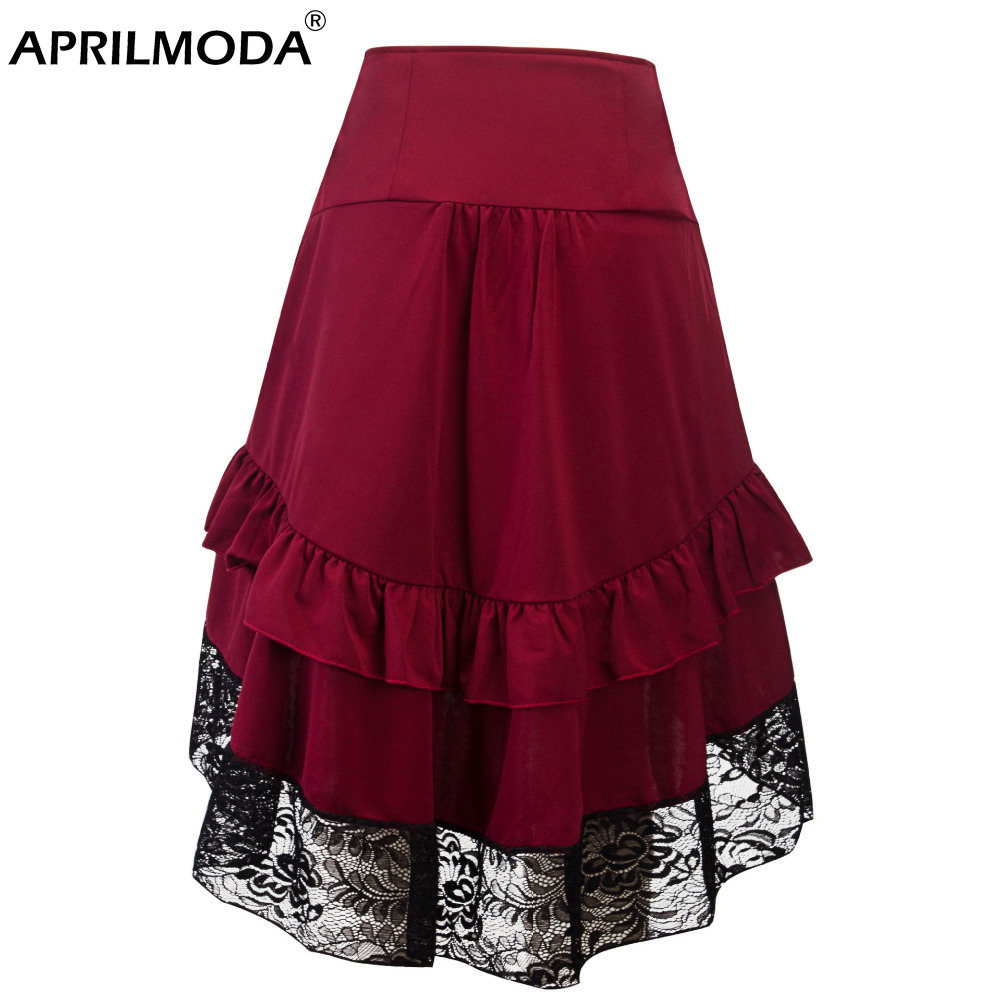 

Costumes Steampunk Lace Women Clothing High Low Ruffle Party Skirts Lolita Red Medieval Victorian Gothic Punk Skirt Y200326