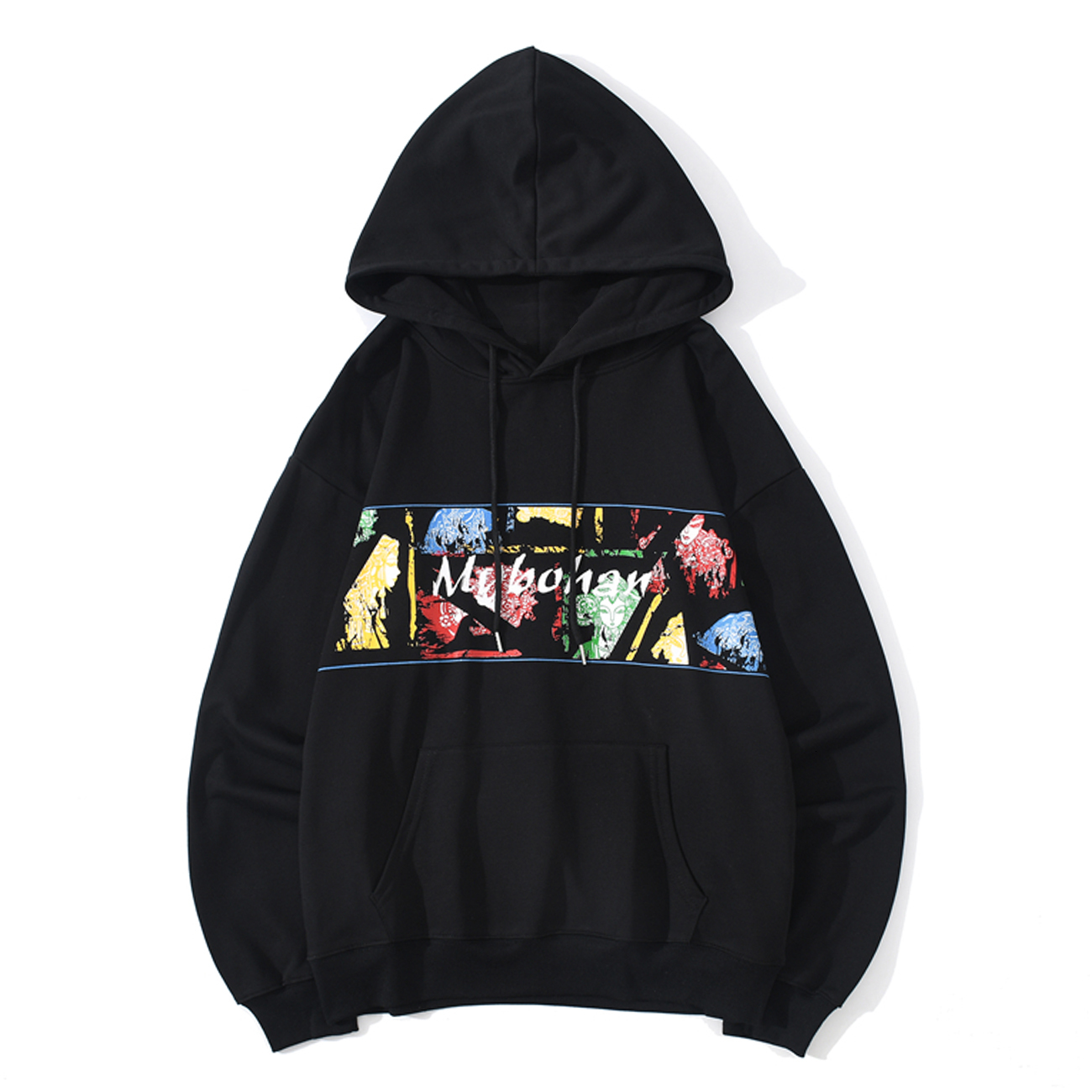 

2021 New Chinese Style Graphic Print Harajuku Sweatshirt Hip Hop Hoodie Women Autumn Cotton Pullover Tops Men Streetwear Rkuh, Black