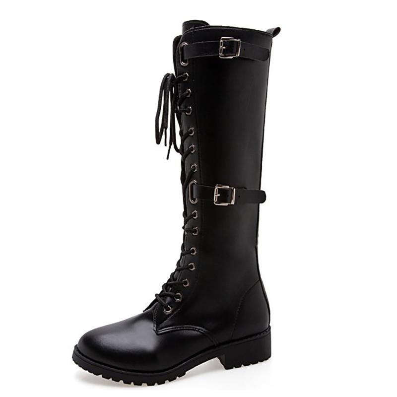 

Winter for woman new fashion sexy consice Buckle Round toe Cross tied concise new boots Matin boots Knee high 41 42, Black