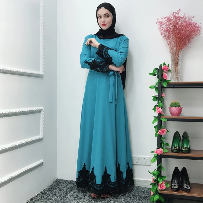 

Lace Abaya Robe Dubai Hijab Muslim Dress Kaftans Abayas For Women Caftan Ramadan Turkish Islamic Clothing Robe Femme Musulmane, Black;gray