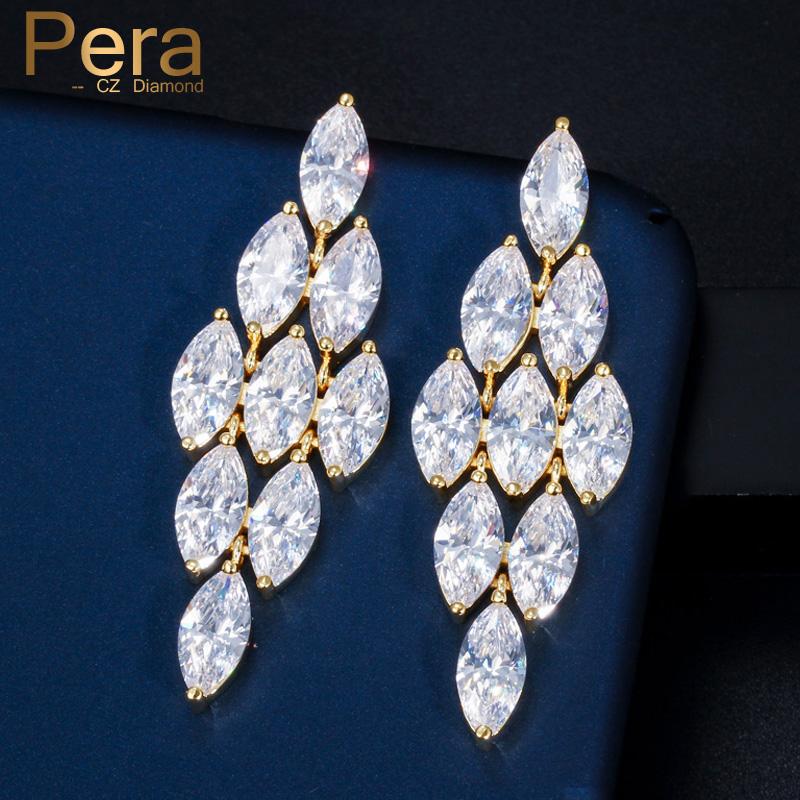 

Pera Luxury Bridal Wedding Dubai Gold Marquise Shape Cubic Zirconia Big Dangle Long Earrings for Brides Jewelry Accessories E400