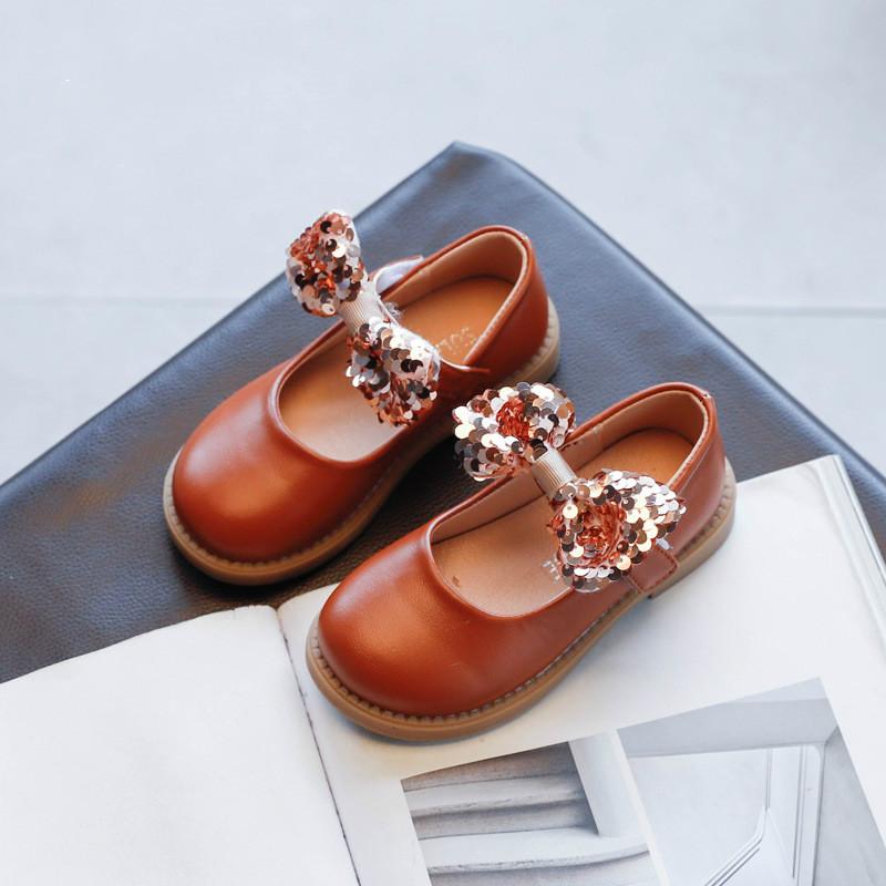 

New Little Girl's Leather Shoes 2021 Spring Autumn Bow Princess Square Single Shoes Toddlers Baby Soft Flats E452, White