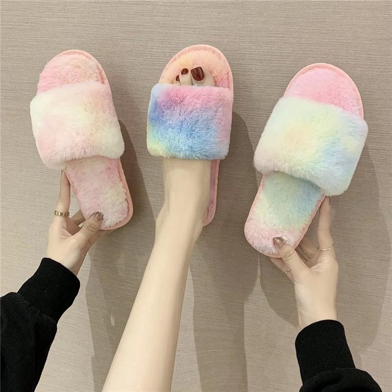 

COOTELILI Woman Slippers Women Winter Shoes For Women New Fashion Faux Fur 1.5cm Heel Slippers Summer Shoes Plus Size 41 #FL42, Blue