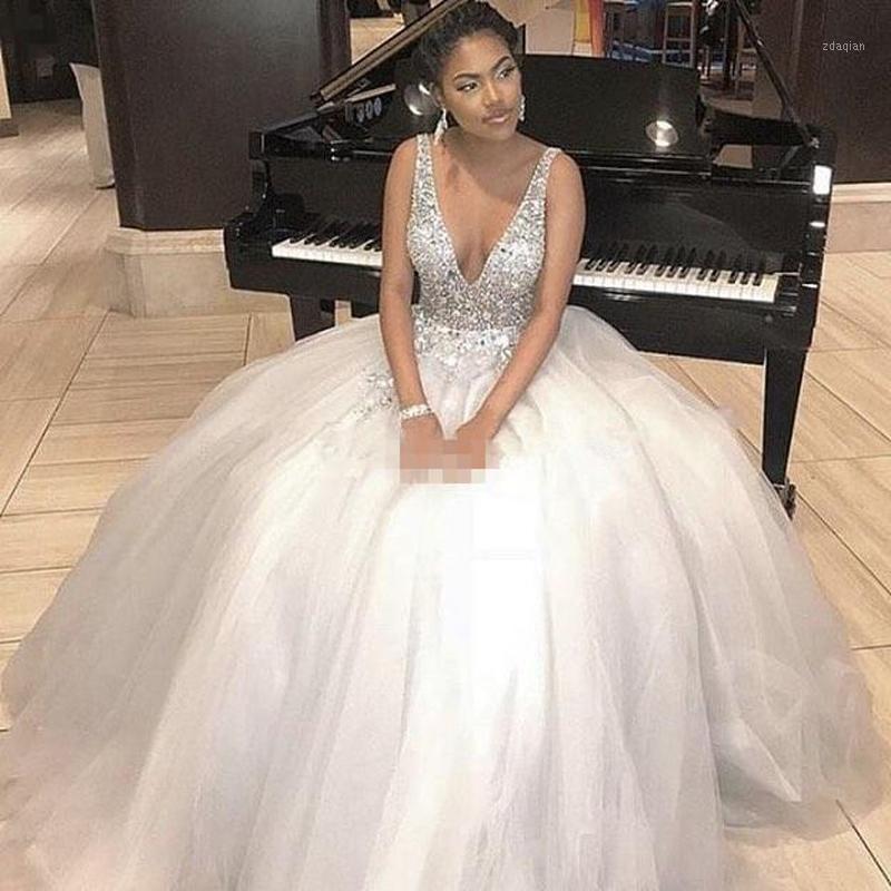 

Elegant Ball Gown Beaded Prom Dresses Deep V Neck Sequined Evening Gowns Plus Size Floor Length Tulle Formal Dresses1, Champagne