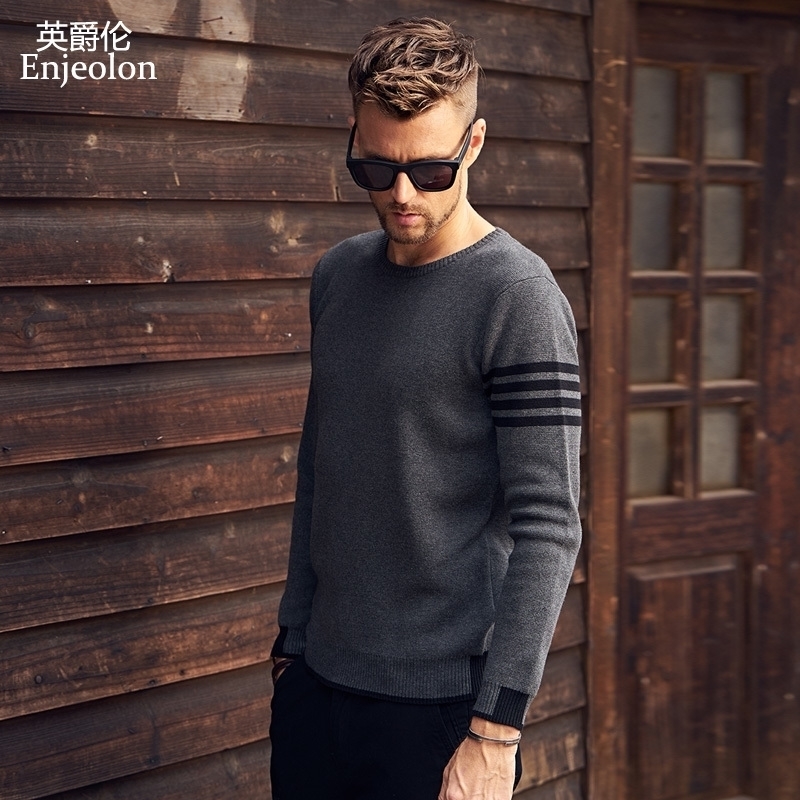

Enjeolon Winter Men Pullover Slim Sweaters Cotton Sweater For Men Fashion O neck Sweater Male Casual Pullover Sweater MY3222 201105, Beige